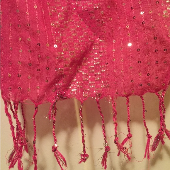 Scarf hot pink and silver with sequins - Picture 5 of 6